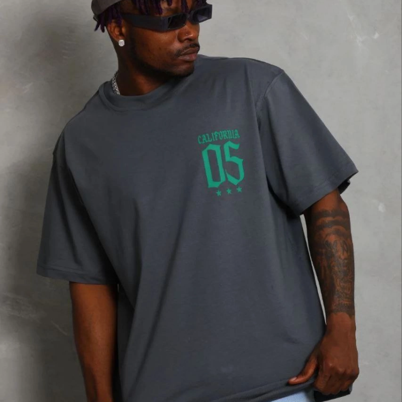 Erkek Baskılı T-Shirt Kısa Kol Bisiklet Yaka Regular Fit Rahat Tişört - Füme