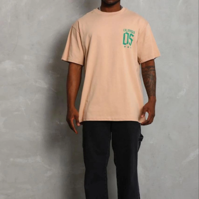 Erkek Baskılı T-Shirt Kısa Kol Bisiklet Yaka Regular Fit Tişört - Bej