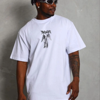 Erkek Baskılı T-Shirt Kısa Kol Bisiklet Yaka Regular Fit Tişört - Beyaz