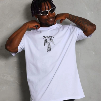 Erkek Baskılı T-Shirt Kısa Kol Bisiklet Yaka Regular Fit Tişört - Beyaz