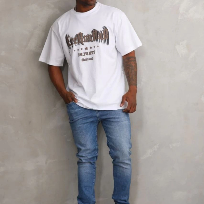 Erkek Baskılı T-Shirt Kısa Kol Bisiklet Yaka Regular Fit Tişört - Beyaz