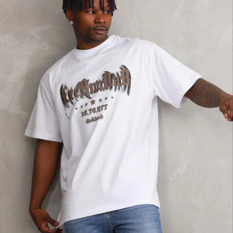 Erkek Baskılı T-Shirt Kısa Kol Bisiklet Yaka Regular Fit Tişört - Beyaz