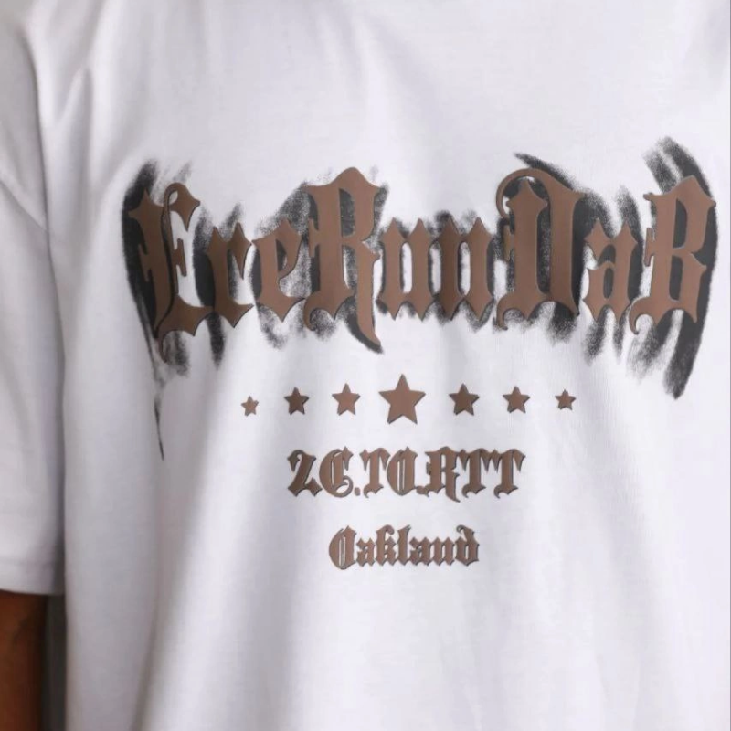 Erkek Baskılı T-Shirt Kısa Kol Bisiklet Yaka Regular Fit Tişört - Beyaz