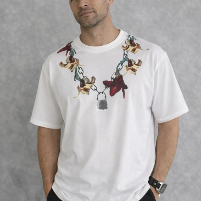 Erkek Baskılı T-Shirt Kısa Kol Bisiklet Yaka Regular Fit Tişört - Beyaz