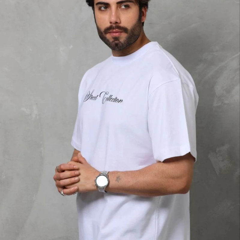 Erkek Baskılı T-Shirt Kısa Kol Bisiklet Yaka Regular Fit Tişört - Beyaz