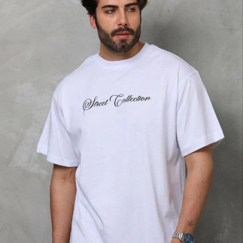 Erkek Baskılı T-Shirt Kısa Kol Bisiklet Yaka Regular Fit Tişört - Beyaz