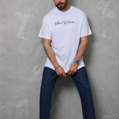 Erkek Baskılı T-Shirt Kısa Kol Bisiklet Yaka Regular Fit Tişört - Beyaz