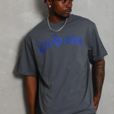 Erkek Baskılı T-Shirt Kısa Kol Bisiklet Yaka Regular Fit Tişört - Füme