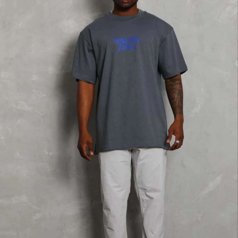 Erkek Baskılı T-Shirt Kısa Kol Bisiklet Yaka Regular Fit Tişört - Füme