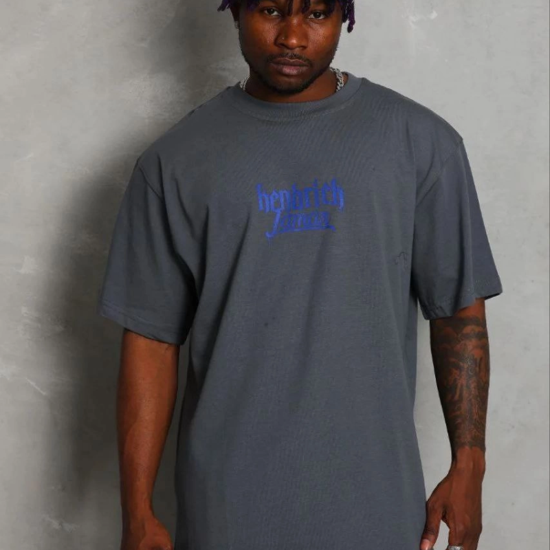 Erkek Baskılı T-Shirt Kısa Kol Bisiklet Yaka Regular Fit Tişört - Füme