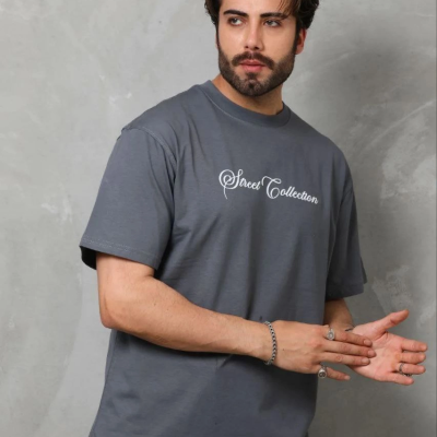 Erkek Baskılı T-Shirt Kısa Kol Bisiklet Yaka Regular Fit Tişört - Füme