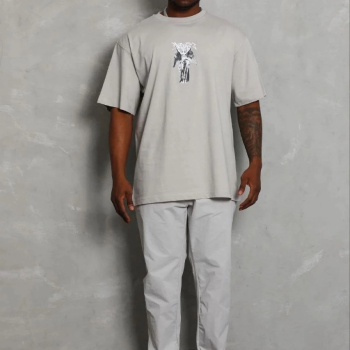 Erkek Baskılı T-Shirt Kısa Kol Bisiklet Yaka Regular Fit Tişört - Gri