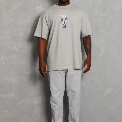 Erkek Baskılı T-Shirt Kısa Kol Bisiklet Yaka Regular Fit Tişört - Gri