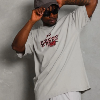 Erkek Baskılı T-Shirt Kısa Kol Bisiklet Yaka Regular Fit Tişört - Gri