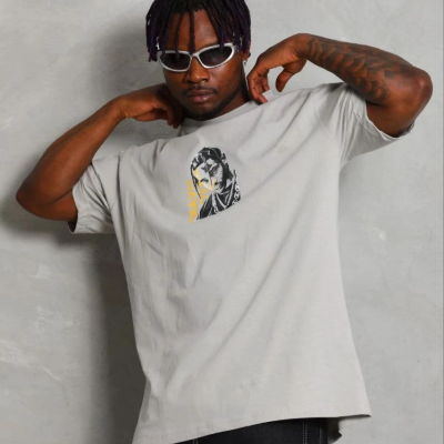 Erkek Baskılı T-Shirt Kısa Kol Bisiklet Yaka Regular Fit Tişört - Gri