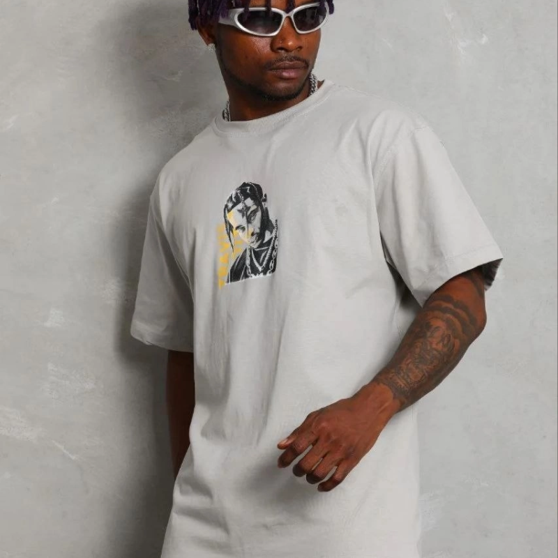 Erkek Baskılı T-Shirt Kısa Kol Bisiklet Yaka Regular Fit Tişört - Gri