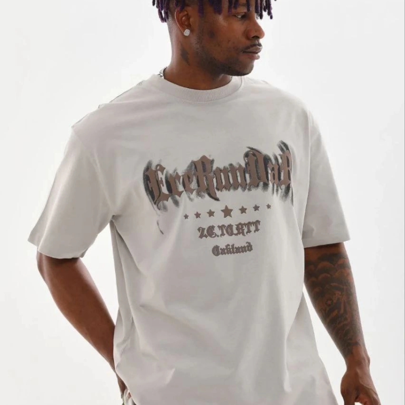 Erkek Baskılı T-Shirt Kısa Kol Bisiklet Yaka Regular Fit Tişört - Gri