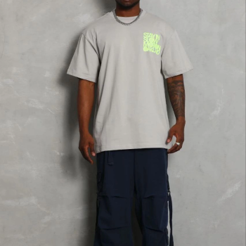 Erkek Baskılı T-Shirt Kısa Kol Bisiklet Yaka Regular Fit Tişört - Gri