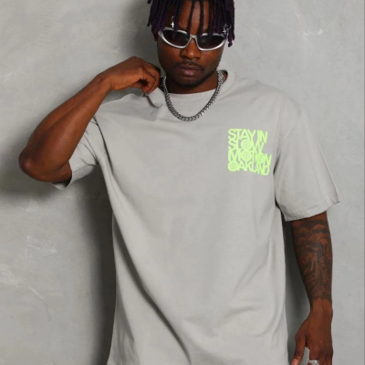 Erkek Baskılı T-Shirt Kısa Kol Bisiklet Yaka Regular Fit Tişört - Gri