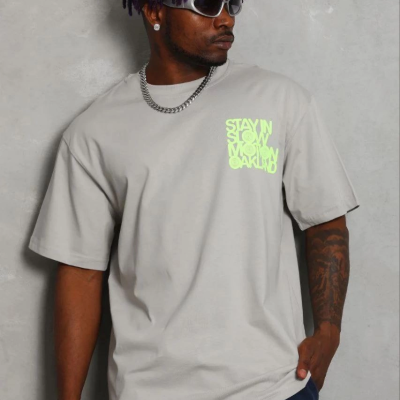 Erkek Baskılı T-Shirt Kısa Kol Bisiklet Yaka Regular Fit Tişört - Gri