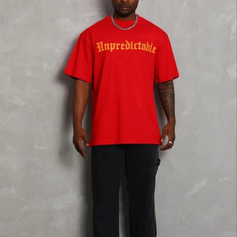 Erkek Baskılı T-Shirt Kısa Kol Bisiklet Yaka Regular Fit Tişört - Kırmızı