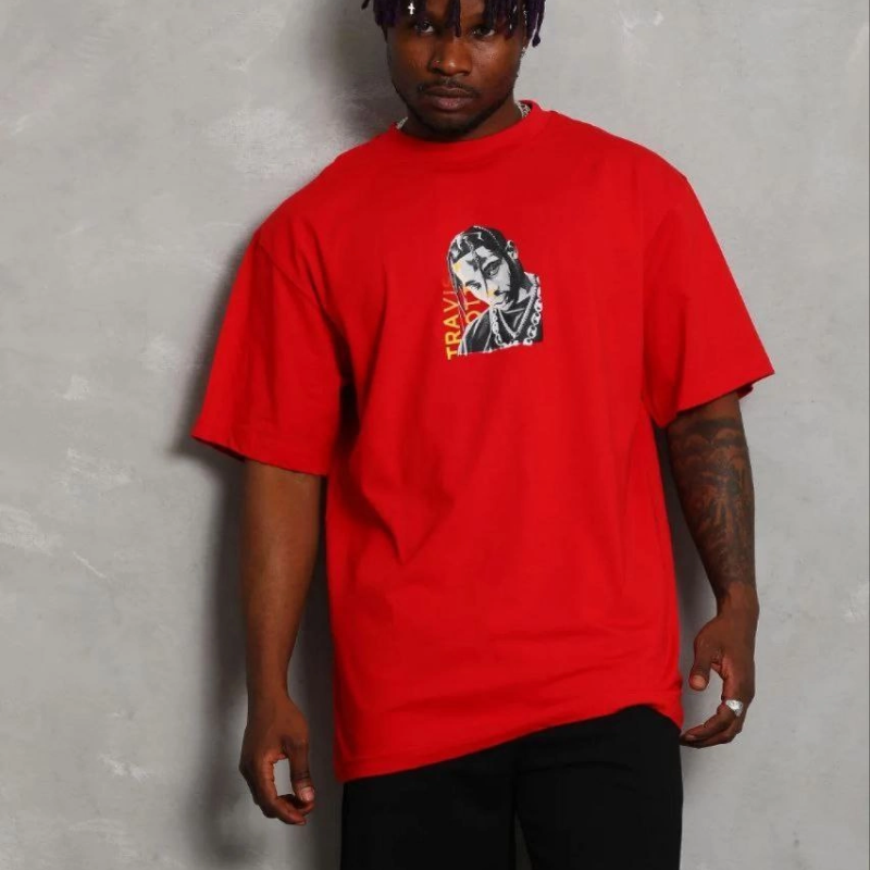 Erkek Baskılı T-Shirt Kısa Kol Bisiklet Yaka Regular Fit Tişört - Kırmızı