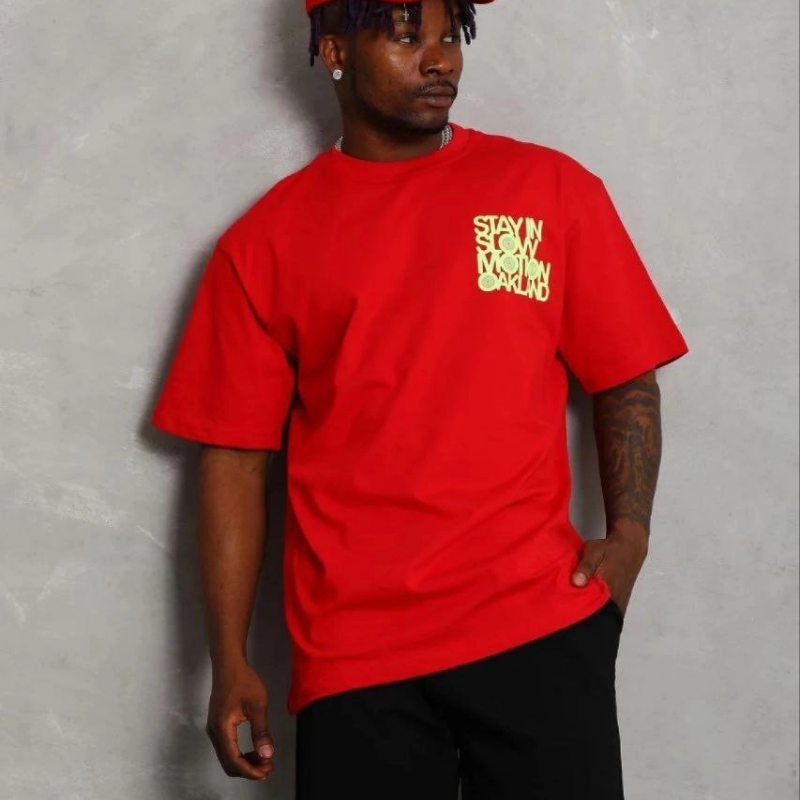 Erkek Baskılı T-Shirt Kısa Kol Bisiklet Yaka Regular Fit Tişört - Kırmızı