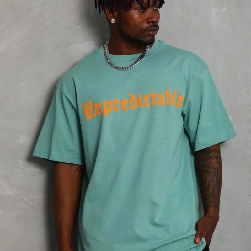 Erkek Baskılı T-Shirt Kısa Kol Bisiklet Yaka Regular Fit Tişört - Mint Yeşili