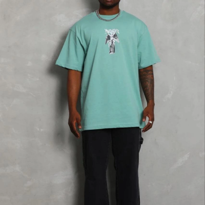 Erkek Baskılı T-Shirt Kısa Kol Bisiklet Yaka Regular Fit Tişört - Mint Yeşili