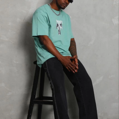 Erkek Baskılı T-Shirt Kısa Kol Bisiklet Yaka Regular Fit Tişört - Mint Yeşili