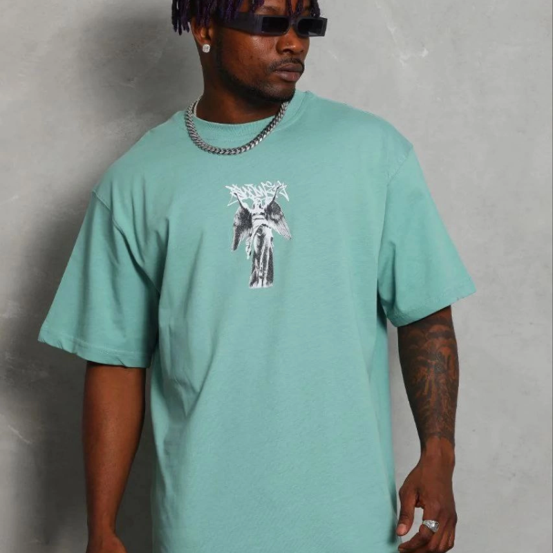 Erkek Baskılı T-Shirt Kısa Kol Bisiklet Yaka Regular Fit Tişört - Mint Yeşili