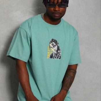 Erkek Baskılı T-Shirt Kısa Kol Bisiklet Yaka Regular Fit Tişört - Mint Yeşili