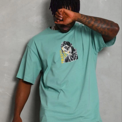 Erkek Baskılı T-Shirt Kısa Kol Bisiklet Yaka Regular Fit Tişört - Mint Yeşili