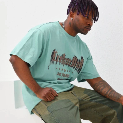 Erkek Baskılı T-Shirt Kısa Kol Bisiklet Yaka Regular Fit Tişört - Mint Yeşili