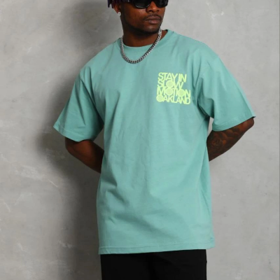 Erkek Baskılı T-Shirt Kısa Kol Bisiklet Yaka Regular Fit Tişört - Mint Yeşili