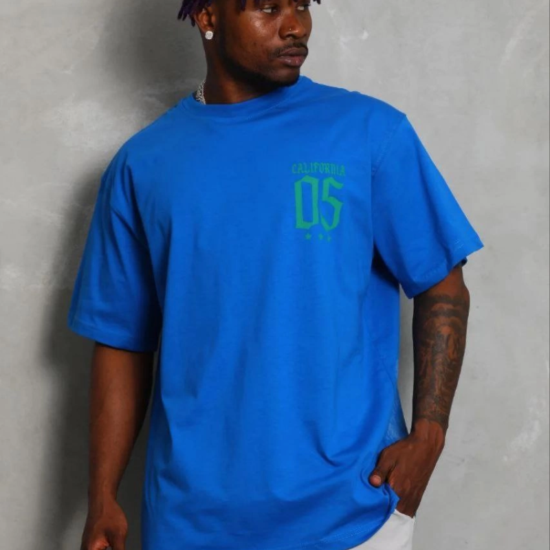 Erkek Baskılı T-Shirt Kısa Kol Bisiklet Yaka Regular Fit Tişört - Saks Mavisi