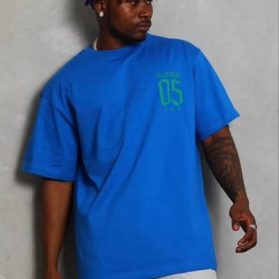 Erkek Baskılı T-Shirt Kısa Kol Bisiklet Yaka Regular Fit Tişört - Saks Mavisi