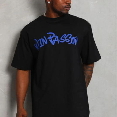 Erkek Baskılı T-Shirt Kısa Kol Bisiklet Yaka Regular Fit Tişört - Siyah