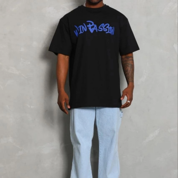 Erkek Baskılı T-Shirt Kısa Kol Bisiklet Yaka Regular Fit Tişört - Siyah