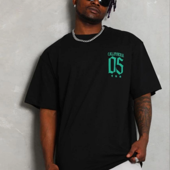 Erkek Baskılı T-Shirt Kısa Kol Bisiklet Yaka Regular Fit Tişört - Siyah