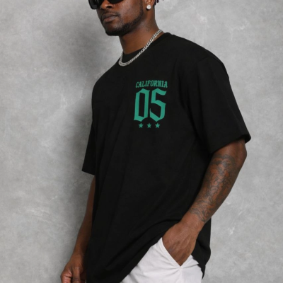 Erkek Baskılı T-Shirt Kısa Kol Bisiklet Yaka Regular Fit Tişört - Siyah