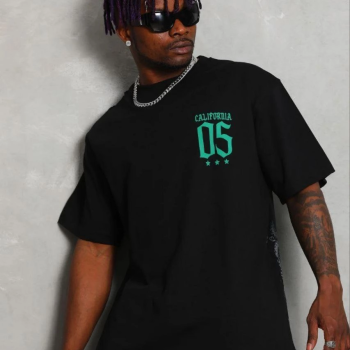 Erkek Baskılı T-Shirt Kısa Kol Bisiklet Yaka Regular Fit Tişört - Siyah