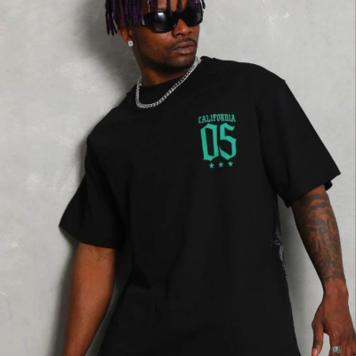 Erkek Baskılı T-Shirt Kısa Kol Bisiklet Yaka Regular Fit Tişört - Siyah