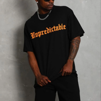 Erkek Baskılı T-Shirt Kısa Kol Bisiklet Yaka Regular Fit Tişört - Siyah