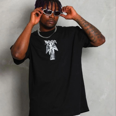 Erkek Baskılı T-Shirt Kısa Kol Bisiklet Yaka Regular Fit Tişört - Siyah