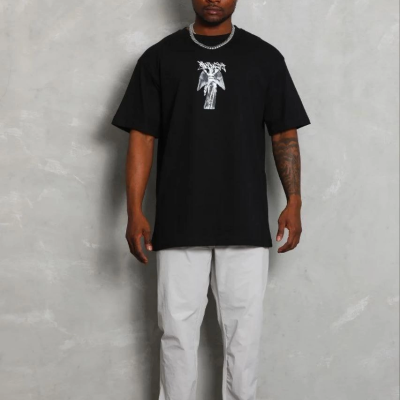 Erkek Baskılı T-Shirt Kısa Kol Bisiklet Yaka Regular Fit Tişört - Siyah