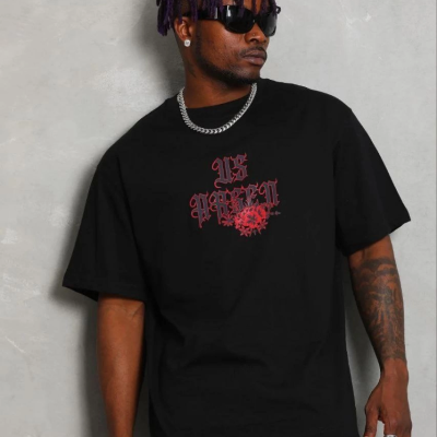 Erkek Baskılı T-Shirt Kısa Kol Bisiklet Yaka Regular Fit Tişört - Siyah