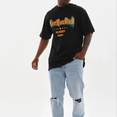 Erkek Baskılı T-Shirt Kısa Kol Bisiklet Yaka Regular Fit Tişört - Siyah