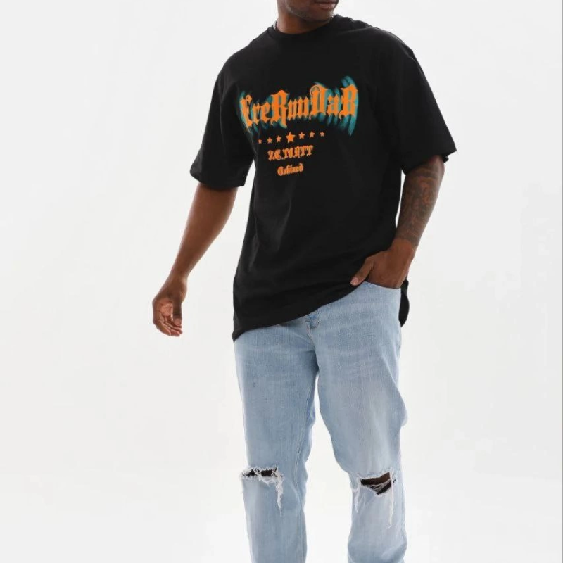 Erkek Baskılı T-Shirt Kısa Kol Bisiklet Yaka Regular Fit Tişört - Siyah