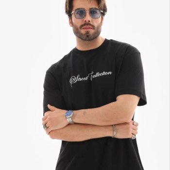 Erkek Baskılı T-Shirt Kısa Kol Bisiklet Yaka Regular Fit Tişört - Siyah